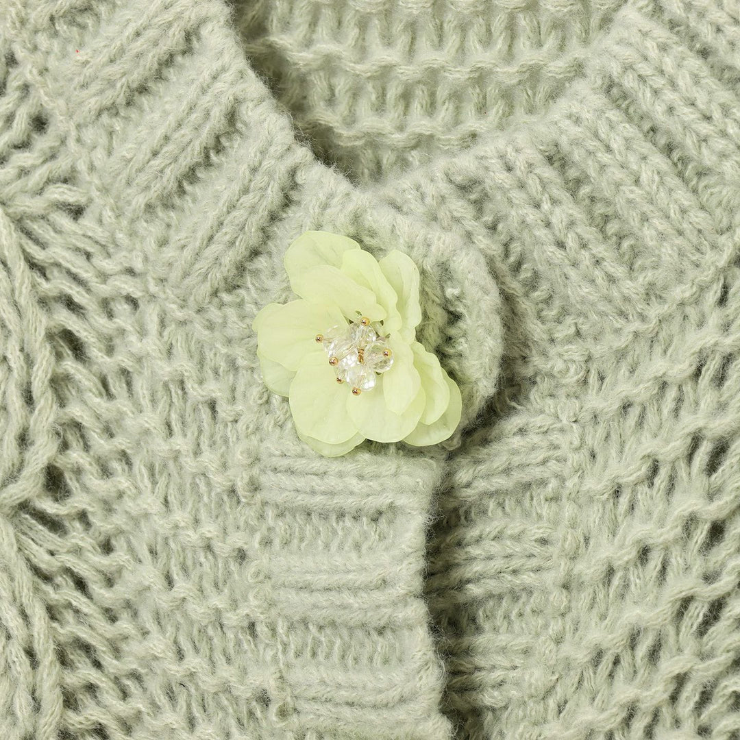 Ladies short knit cardigan with floral detail Lune London