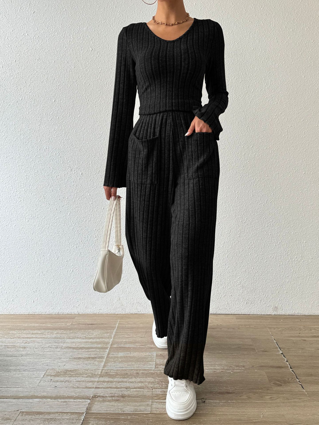 Ladies Casual Knit Jumpsuit with Pockets Lune London