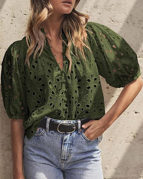 Ladies eyelet blouse with puff sleeves Lune London
