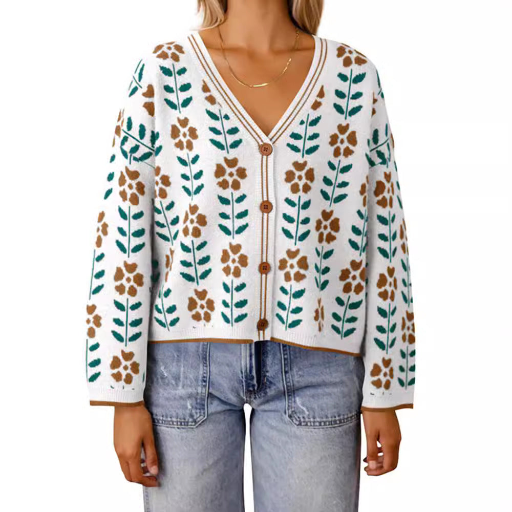 Women's knitted jacket with floral design and button details Lune London