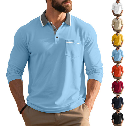 Men's long-sleeved polo shirt with elegant button placket and practical chest pocket Lune London