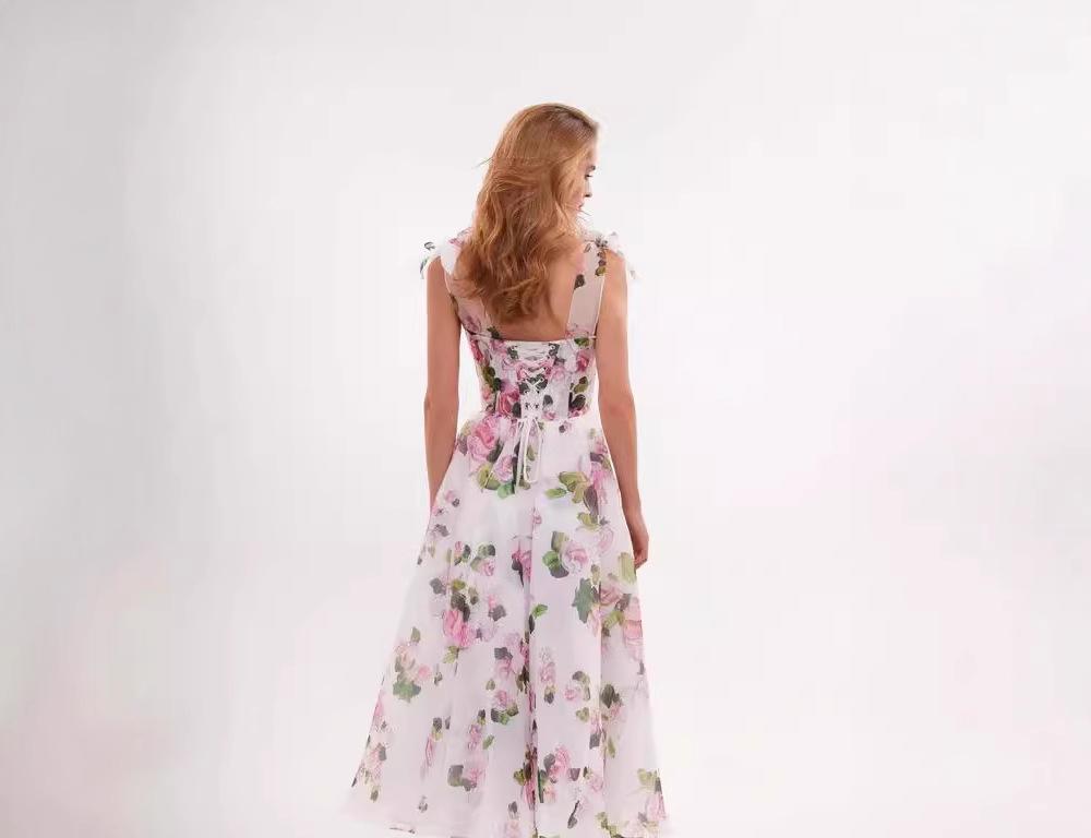 Women’s Midi Dress with Floral Print and Adjustable Straps Lune London