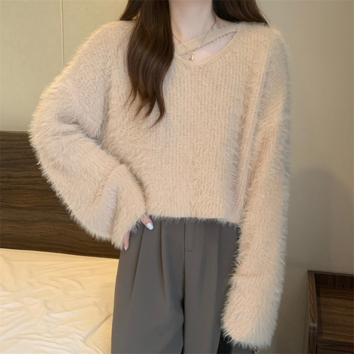 Pull Femme Fluffy à Coupe Décontractée et Décolleté en V Profond Chic & Stil