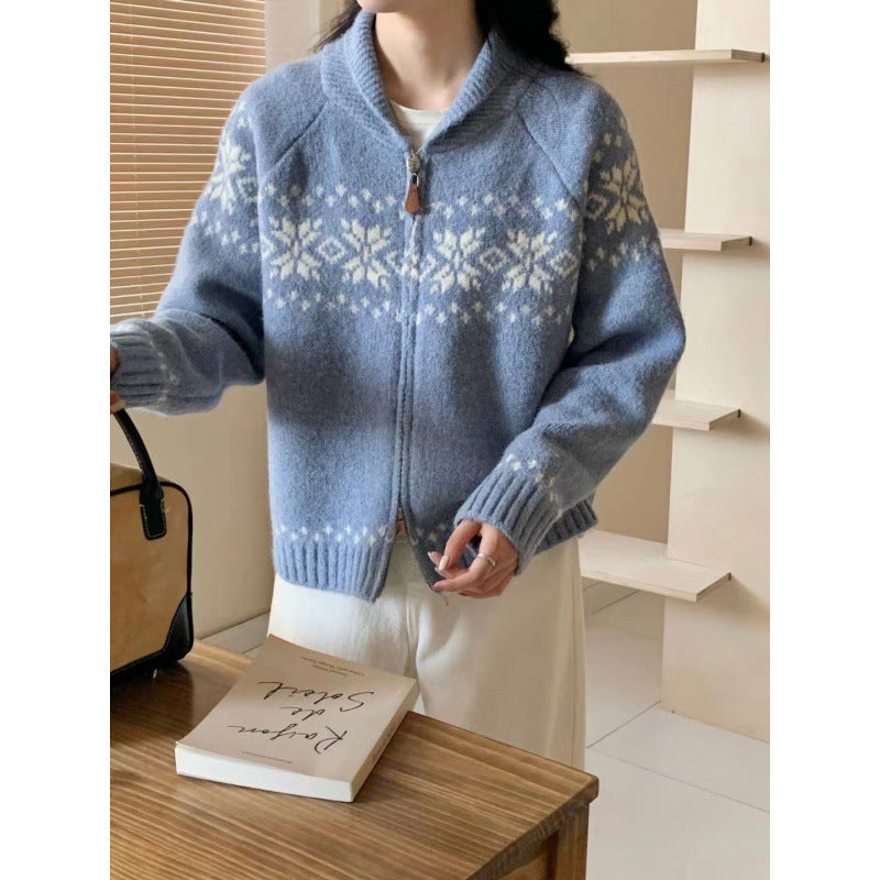 Cardigan pour femmes avec motif norvégien traditionnel et détails de zip élégants Chic & Stil