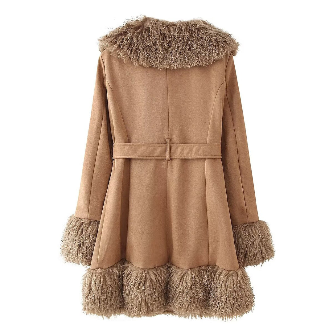 Ladies Elegant Teddy Jacket with waist belt and voluminous collar Lune London