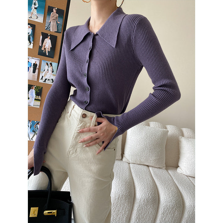 Ladies Elegant Knit Top with Large Collar Chic & Stil