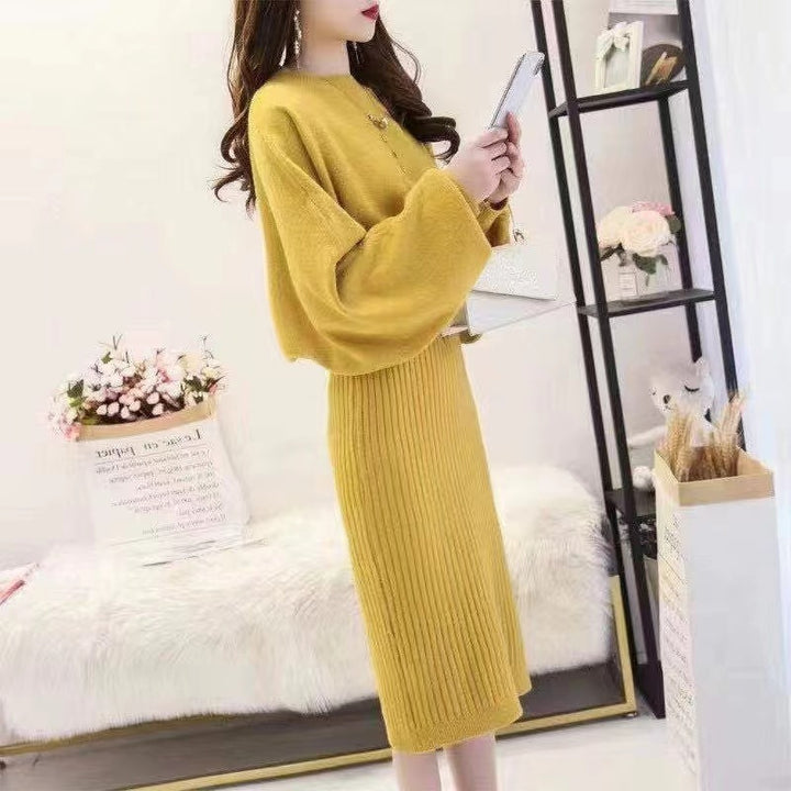 Knit dress for women with contrasting top and ribbed skirt Lune London
