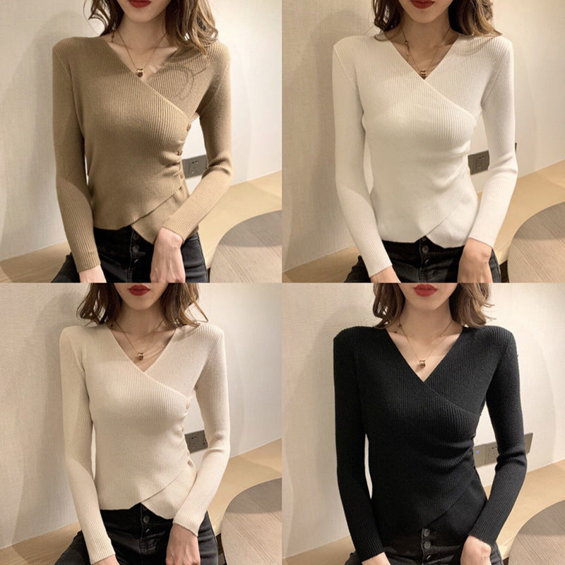 Ladies form-fitting wrap top with ribbed texture Chic & Stil