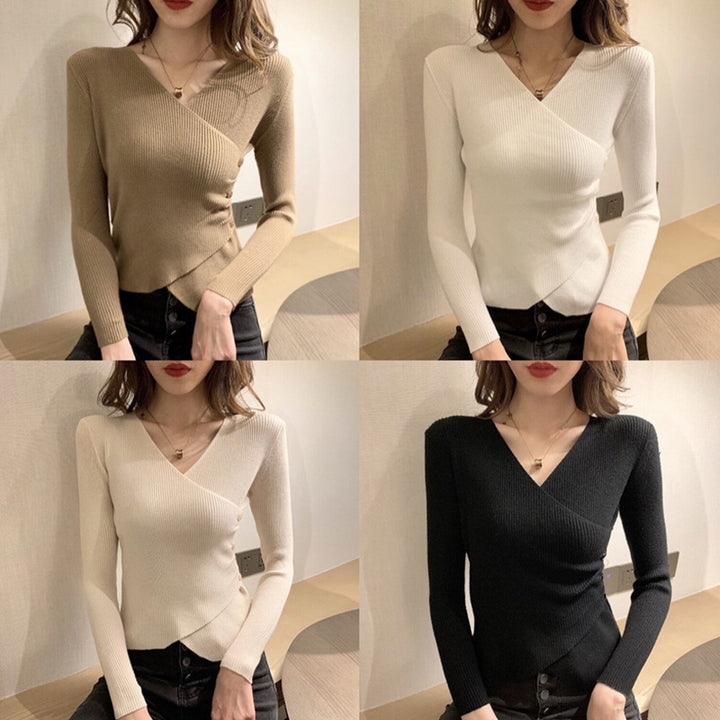 Ladies form-fitting wrap top with ribbed texture Chic & Stil