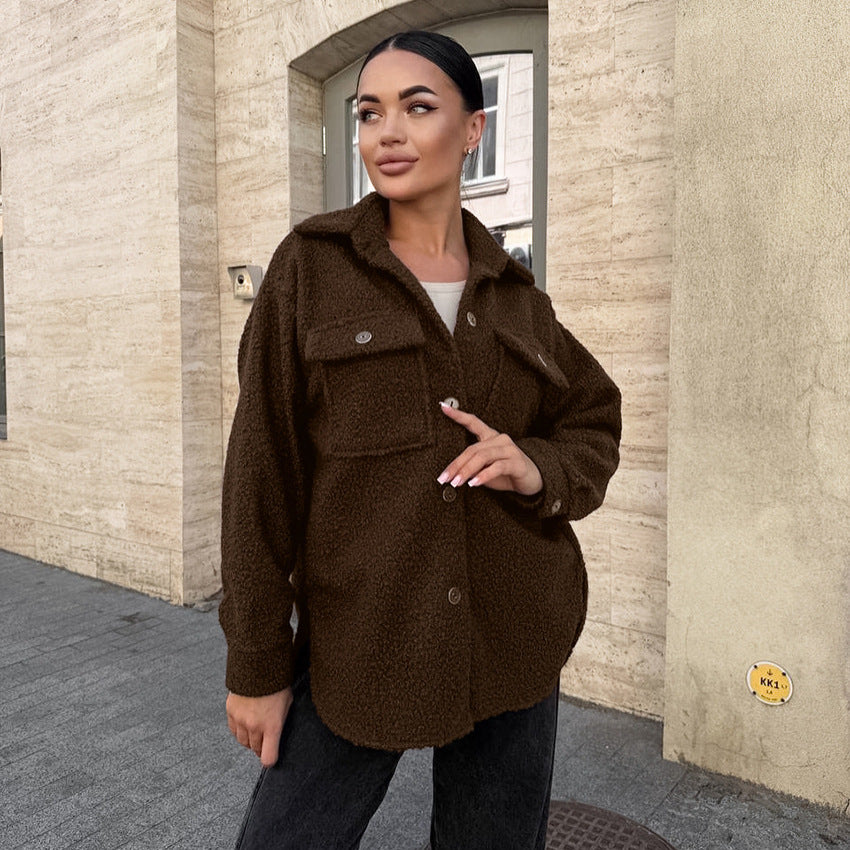 Ladies fluffy utility jacket with practical pockets Lune London