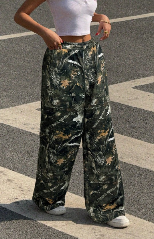 Women Wide Printed Pants with Elastic Waist Lune London