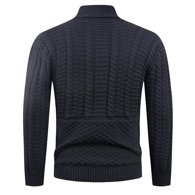 Men's knitted jacket with a modern shawl collar and practical buttons Lune London