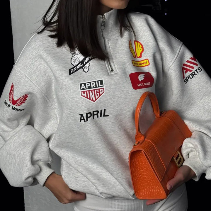Oversized sweatshirt for women with high collar and trendy accents Lune London