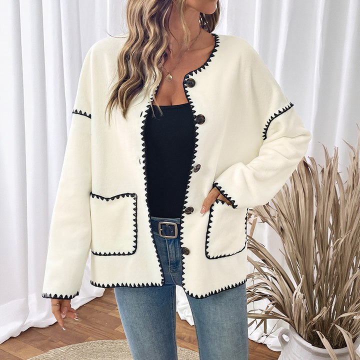 Ladies modern knit jacket with unique contrast seams Lune London