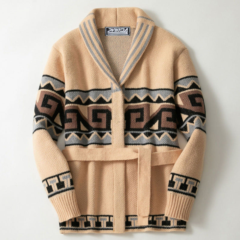 Cardigan for women with graphic pattern and belt Lune London