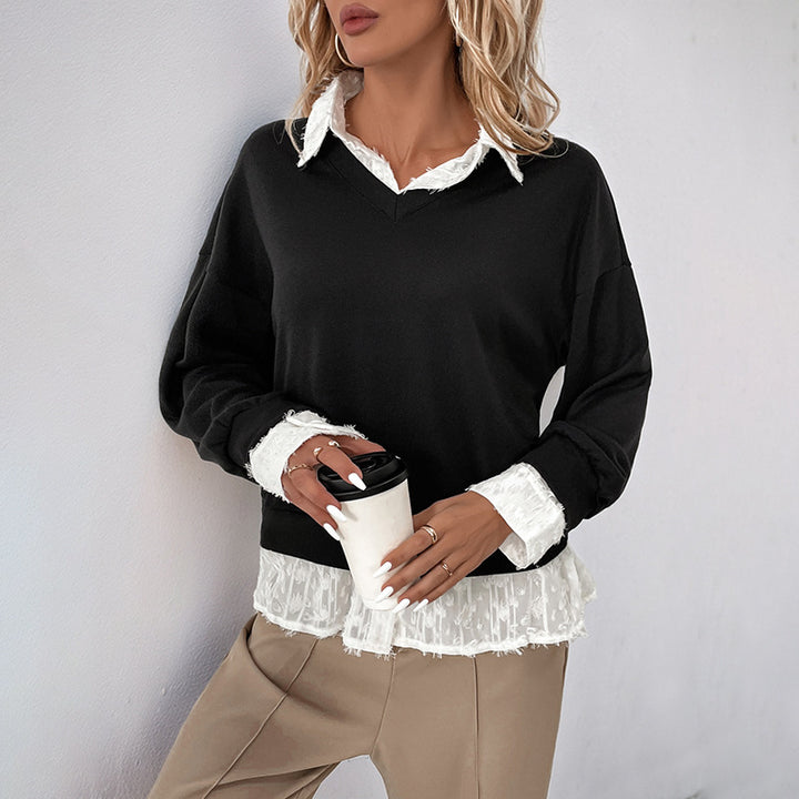 Sweat-shirt femme avec insert en dentelle romantique Chic & Stil