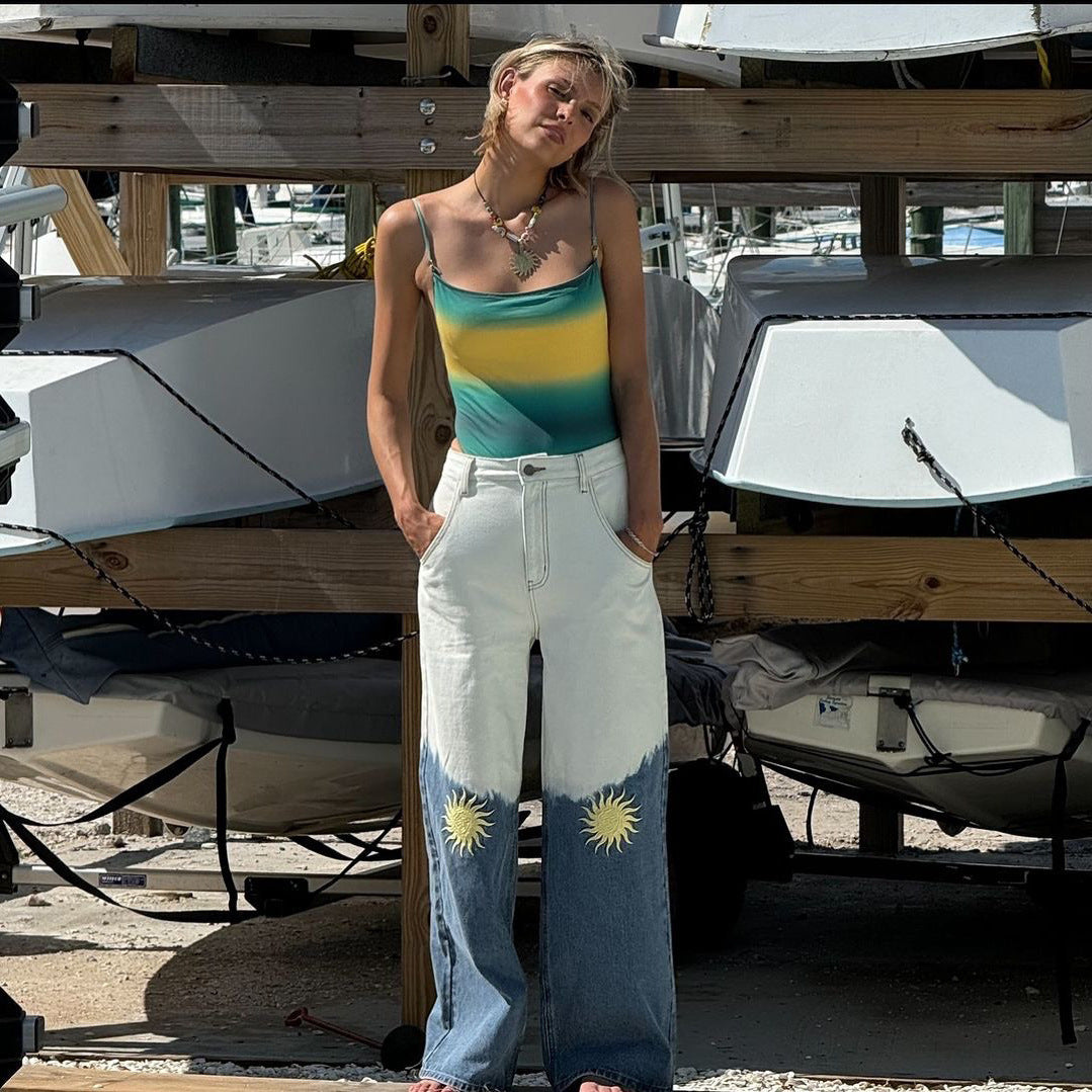 Wide jeans for women with a unique sun pattern Lune London