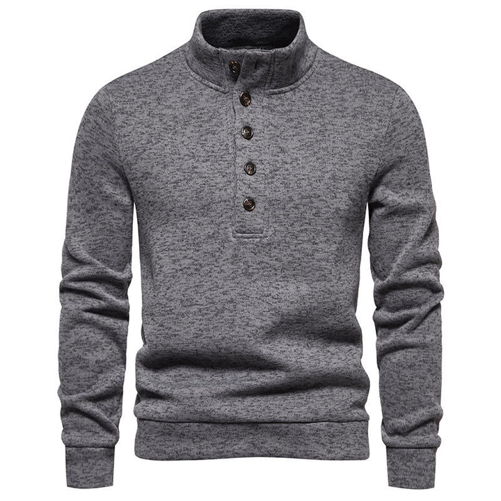 Pullover for men with a comfortable high collar, button placket and textured design Lune London