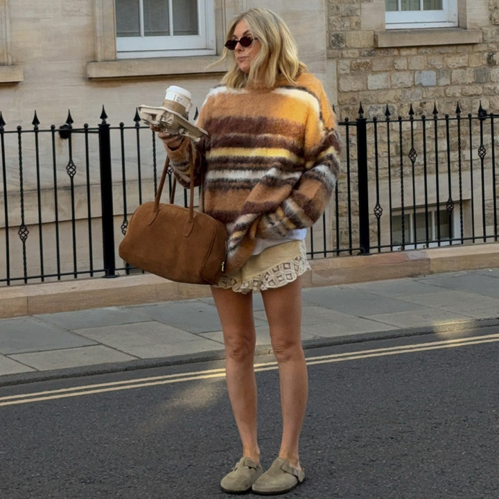 Oversized knitted sweater for women with modern striped patterns and a casual fit Lune London