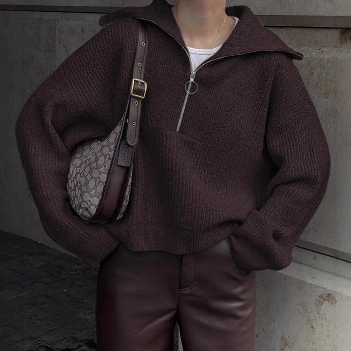 pull en tricot chunky pour femmes avec col montant et fermeture éclair Chic & Stil