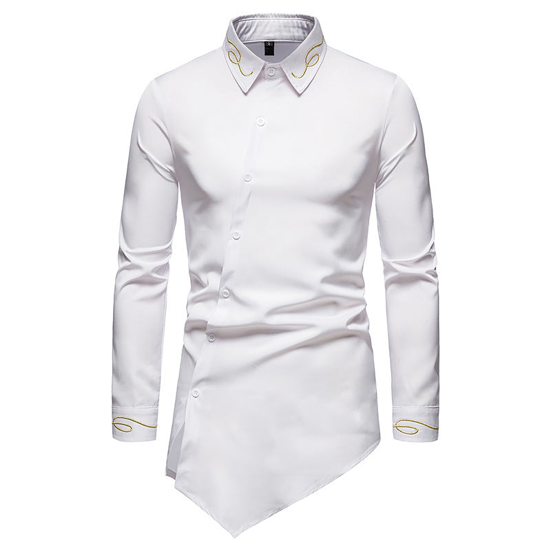 Men's Long Sleeve Shirt with Avant-Garde Design and Asymmetric Hem Chic and Style