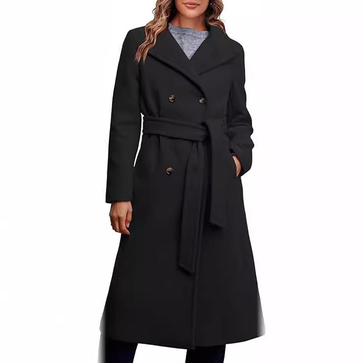 Ladies Elegant Double-Breasted Coat with Belt Detail Chic und Stil