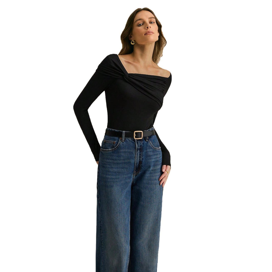 Chemise à manches longues pour femmes avec design drapé asymétrique Chic & Stil