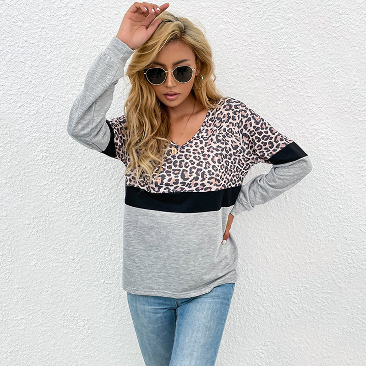 Lune London Women's Sporty Sweatshirt with Leopard Pattern and Contrasting Sleeves