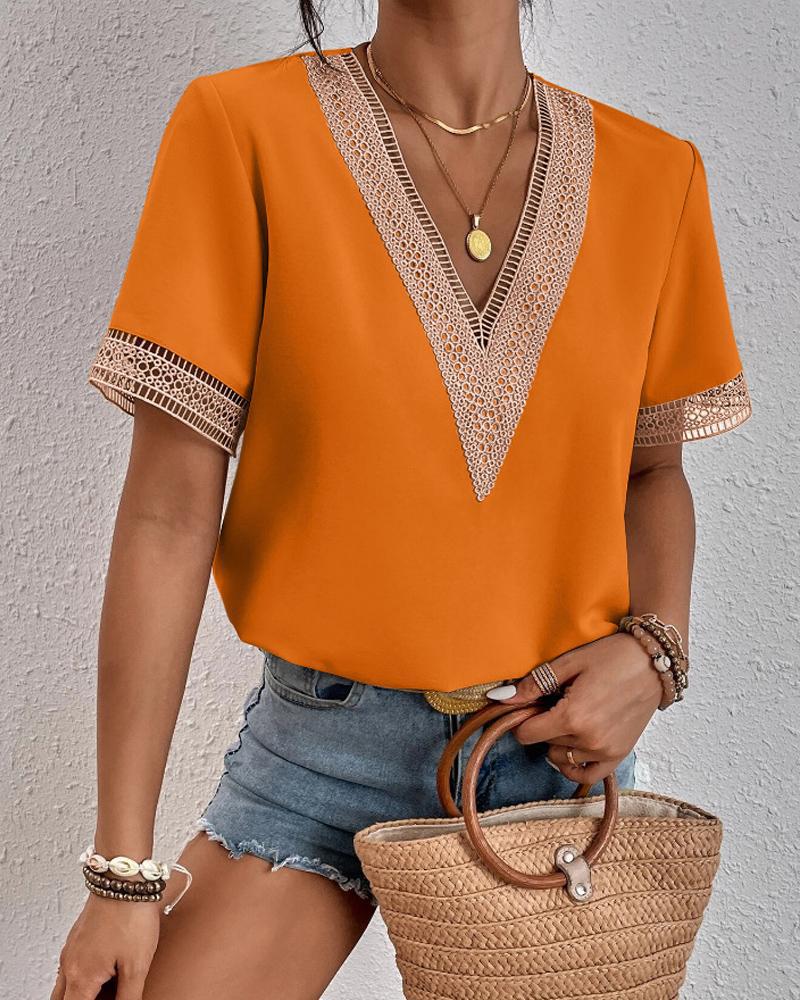 Elegant V-neck blouse with lace for women Lune London