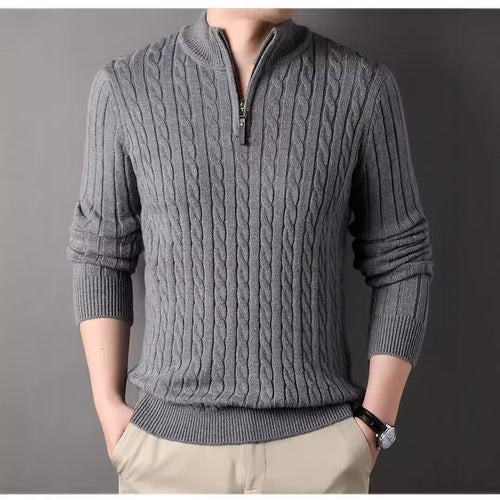 Men's sweater with zip and embossed cable pattern Lune London