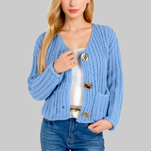 Women timeless cardigan with large buttons and pockets Lune London
