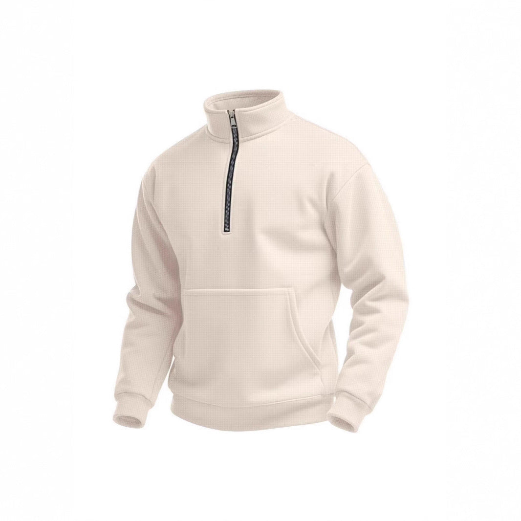Men's fleece sweater with short zip and front pocket Lune London