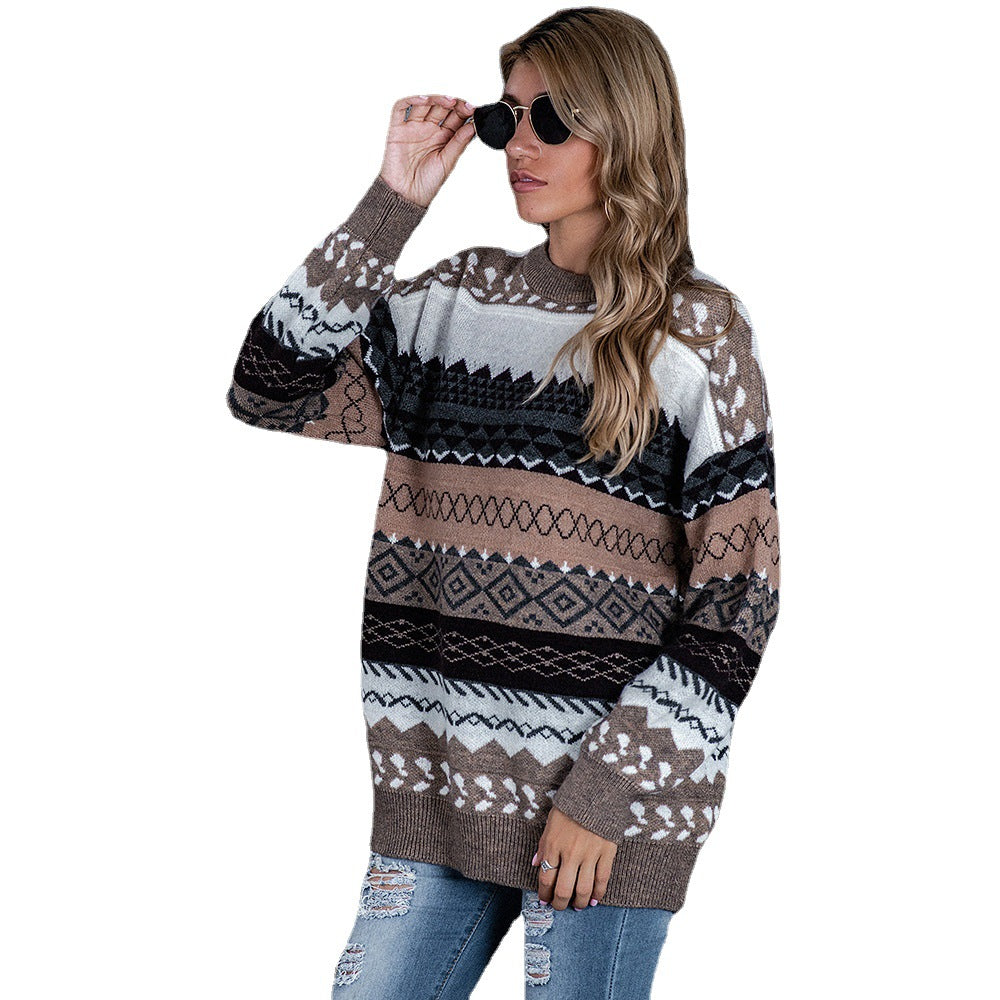 Knitted sweater for women with ethnic pattern and relaxed fit Lune Londonl