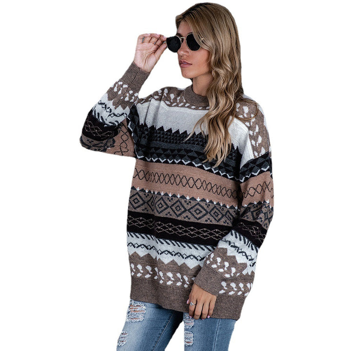 Knitted sweater for women with ethnic pattern and relaxed fit Lune Londonl