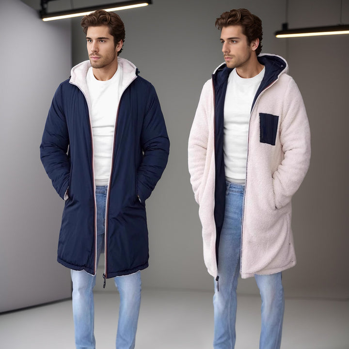 Reversible quilted coat for men with hood and practical pockets Lune London