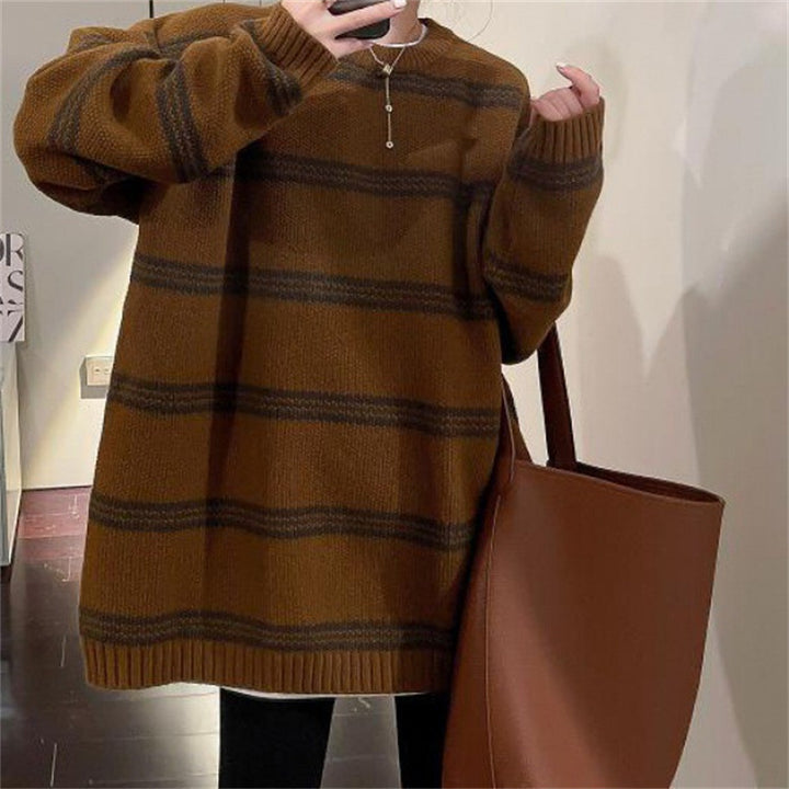 Ladies Large knitted sweater with chic nautical stripes and style