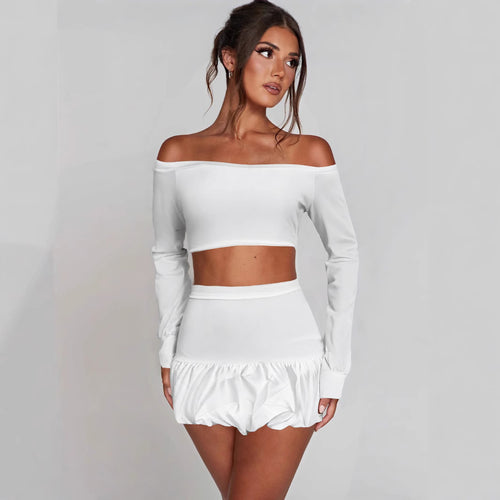 Women's Off-Shoulder Crop Top and Pleated Skirt Set Lune London