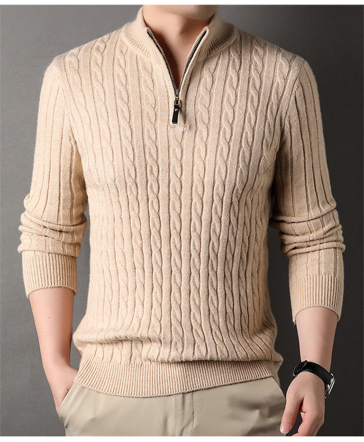 Men's sweater with zip and embossed cable pattern Lune London