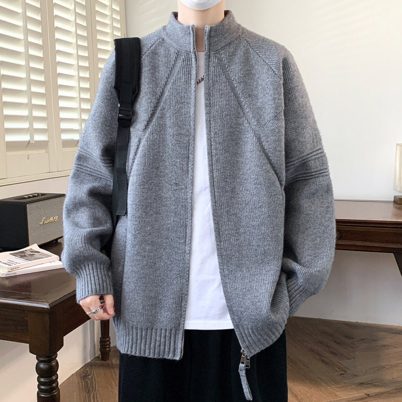 Men's knit jacket with high collar and zipper Lune London