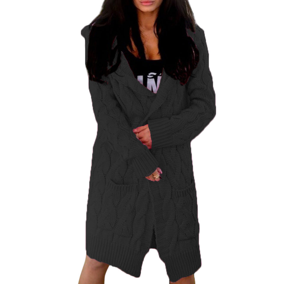 Women's knit jacket with a modern cable design and practical pockets Lune London