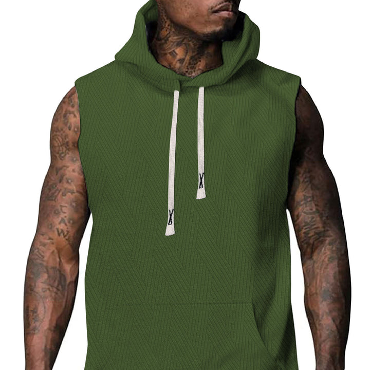 Sleeveless hoodie for men with textured design and practical kangaroo pocket Lune London