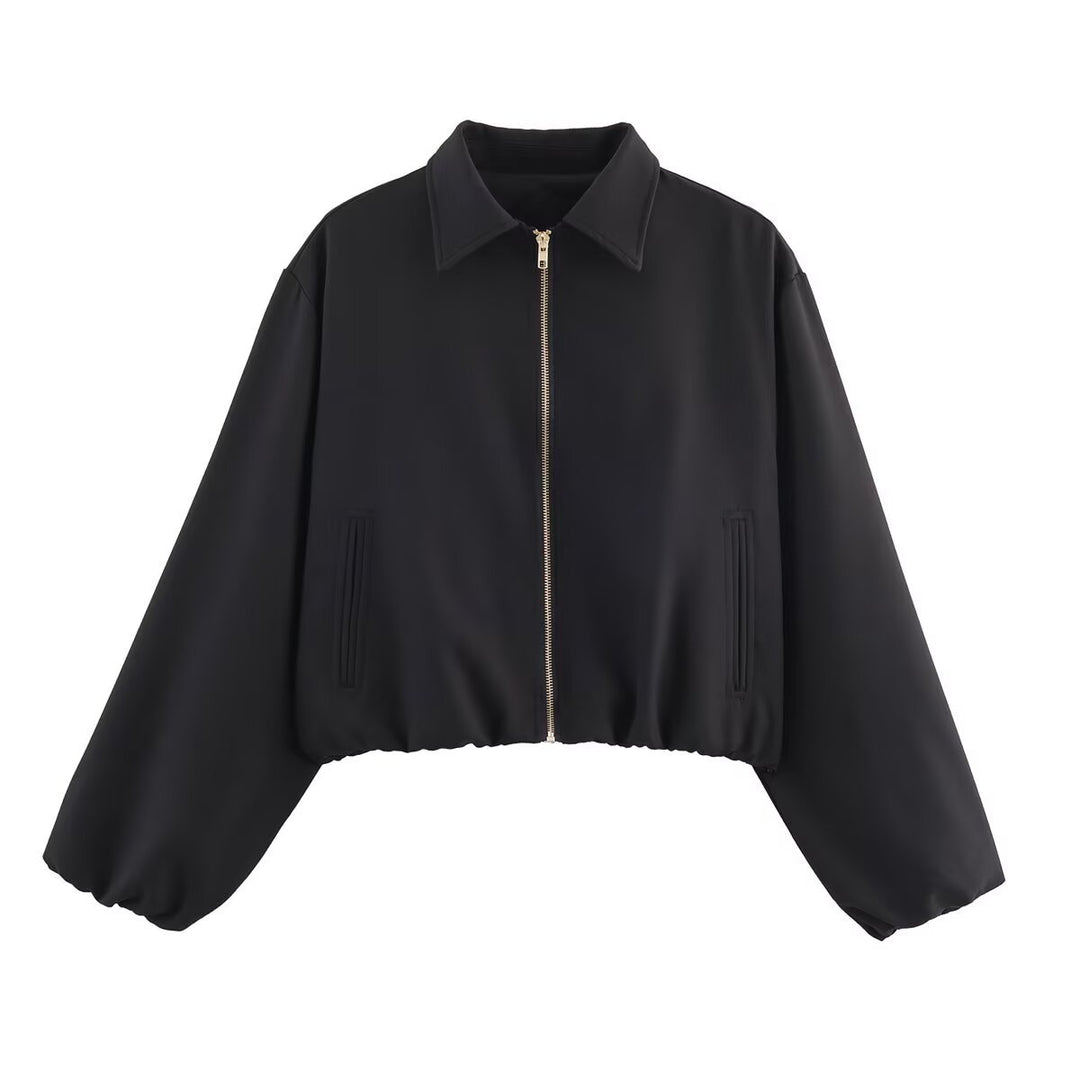Fashionable cropped women's jacket with decorative zipper and elastic hem Lune London