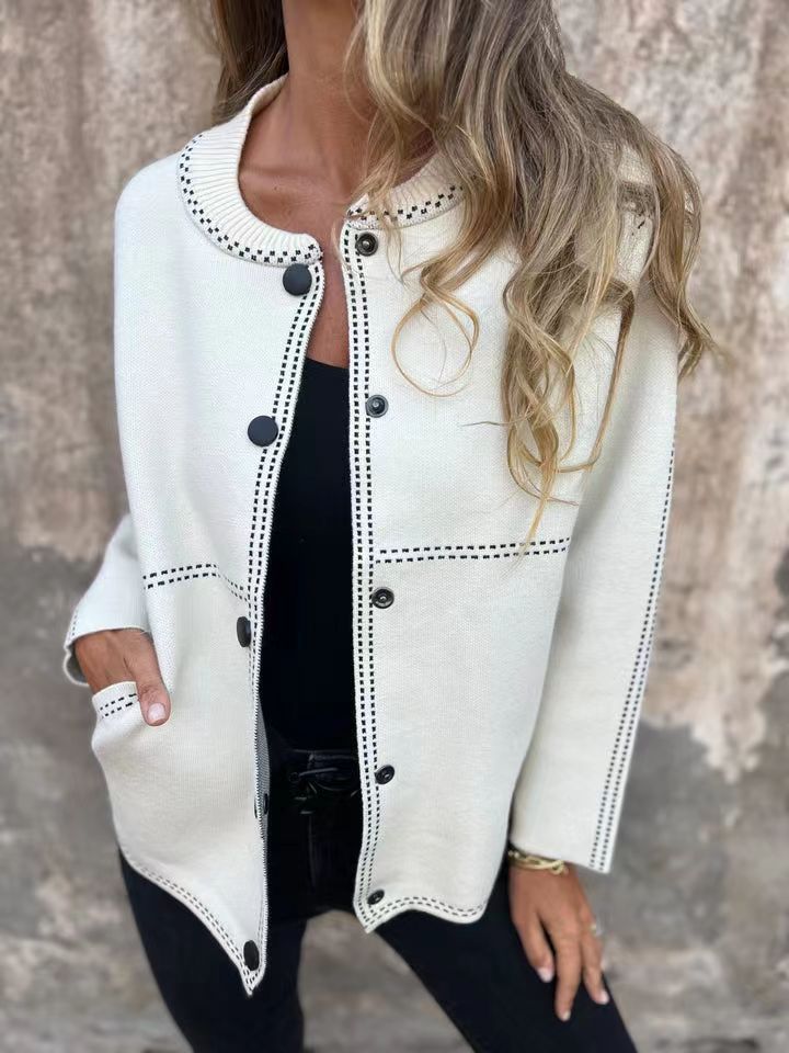 Ladies Loose Knit Vest with Buttons and Decorative Stitching Lune London