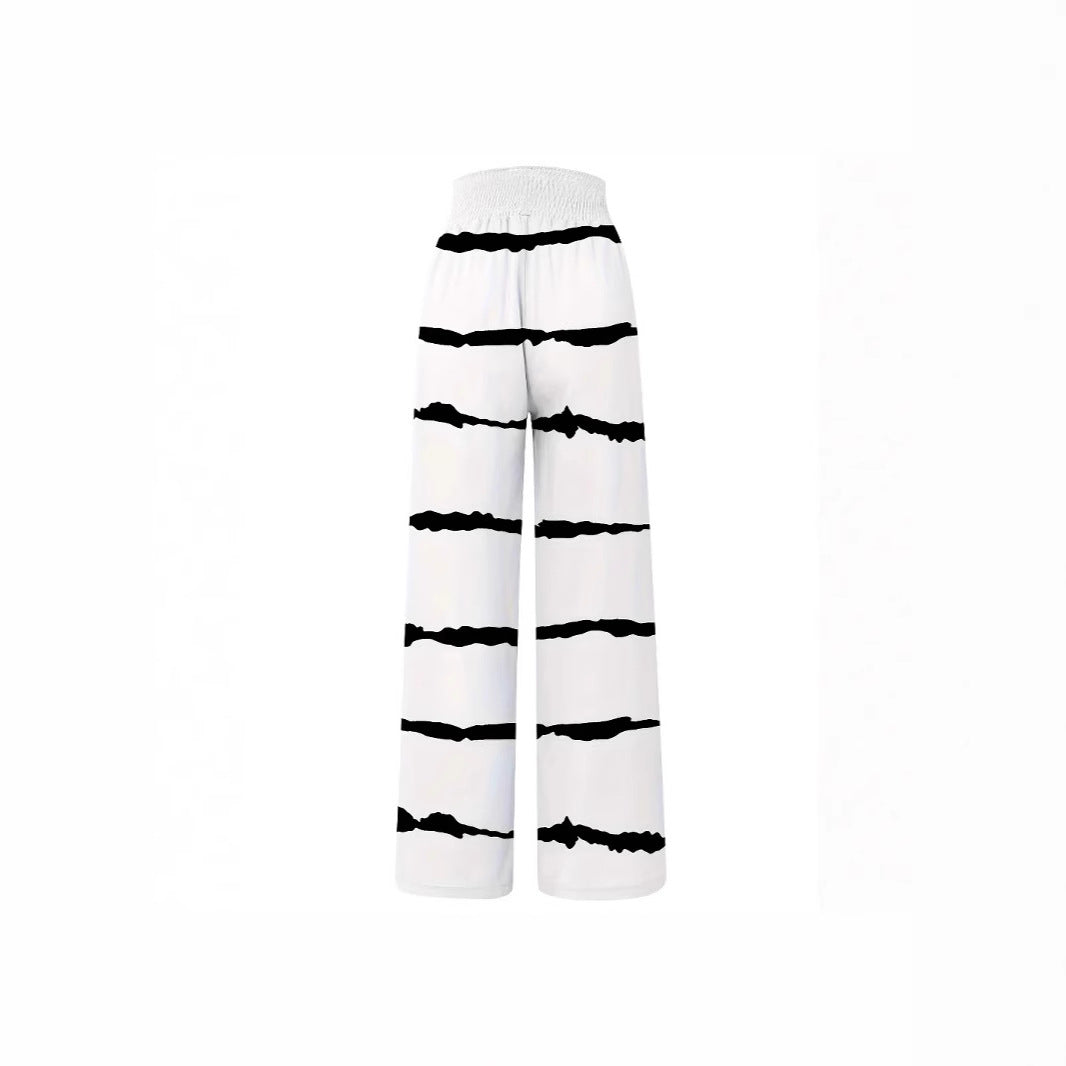 Trend palazzo pants for women with elastic waistband and decorative striped pattern Lune London