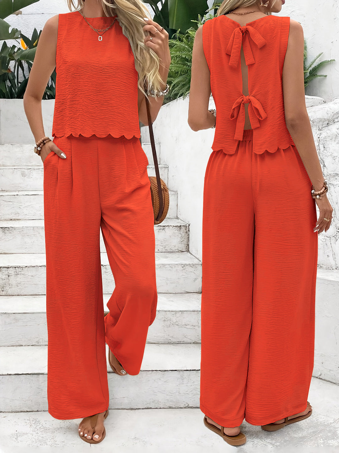 Women's jumpsuit with elegant back neckline and wide leg Lune London