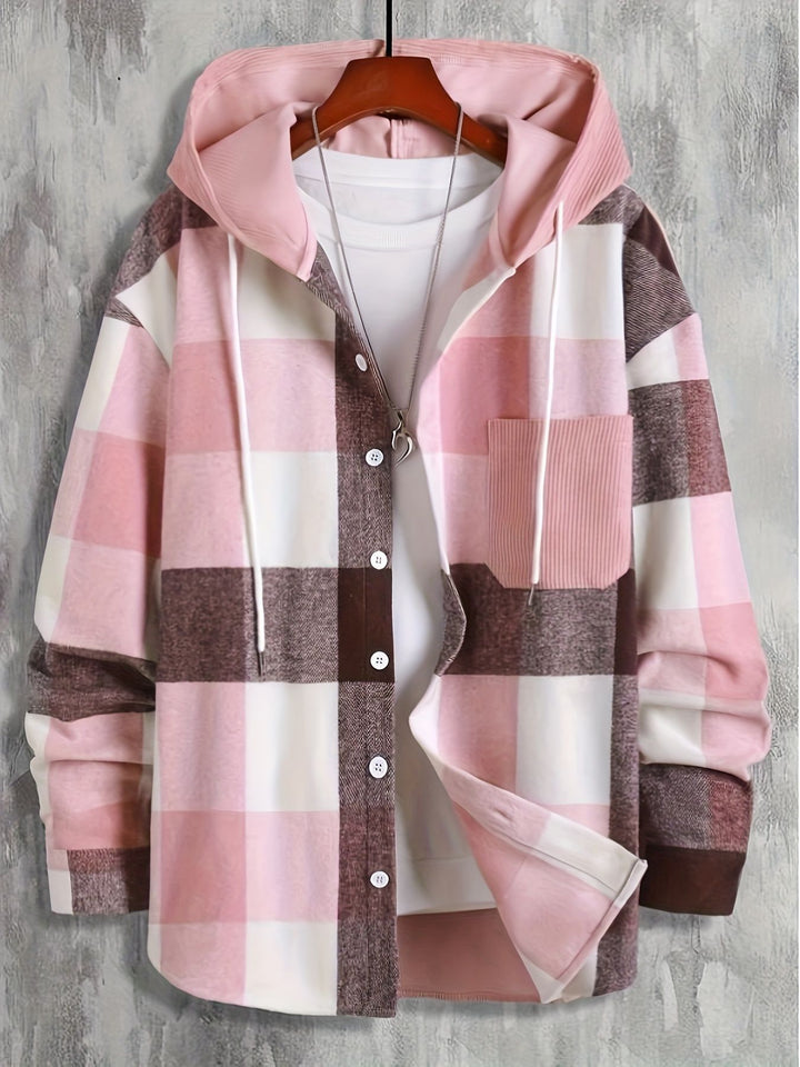 Striped flannel jacket for women with hood and practical pockets Lune London