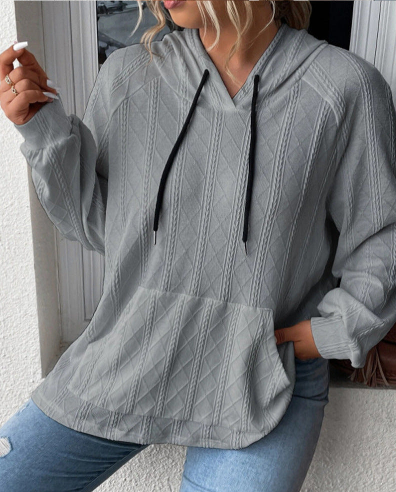 Ladies casual hoodie with textured design and kangaroo pocket Lune London