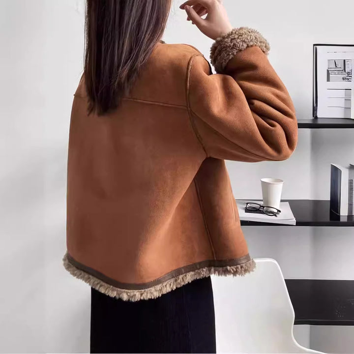 Women's faux leather jacket with cozy teddy lining Lune London