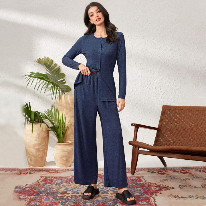 Costume de détente confortable pour femmes avec veste à manches longues et pantalon large Chic & Stil