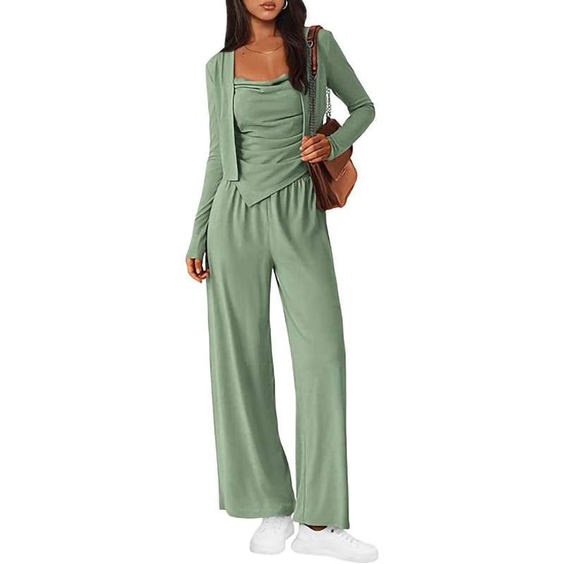 Women Comfortable Jumpsuit with Sleeveless Blouse and Open Cardigan Lune London